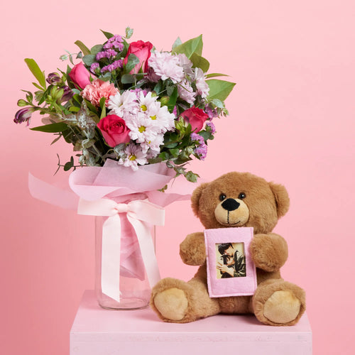 Personalised Teddy Bear & Flowers