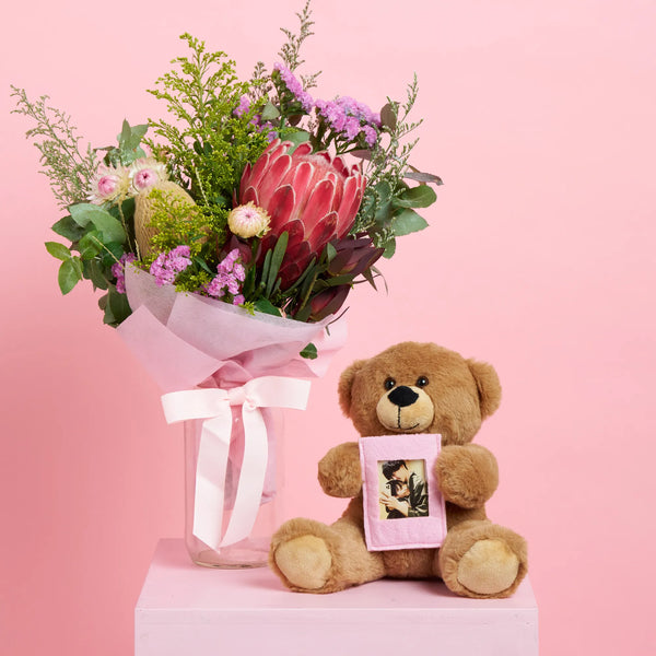 Personalised Teddy Bear & Native Flowers