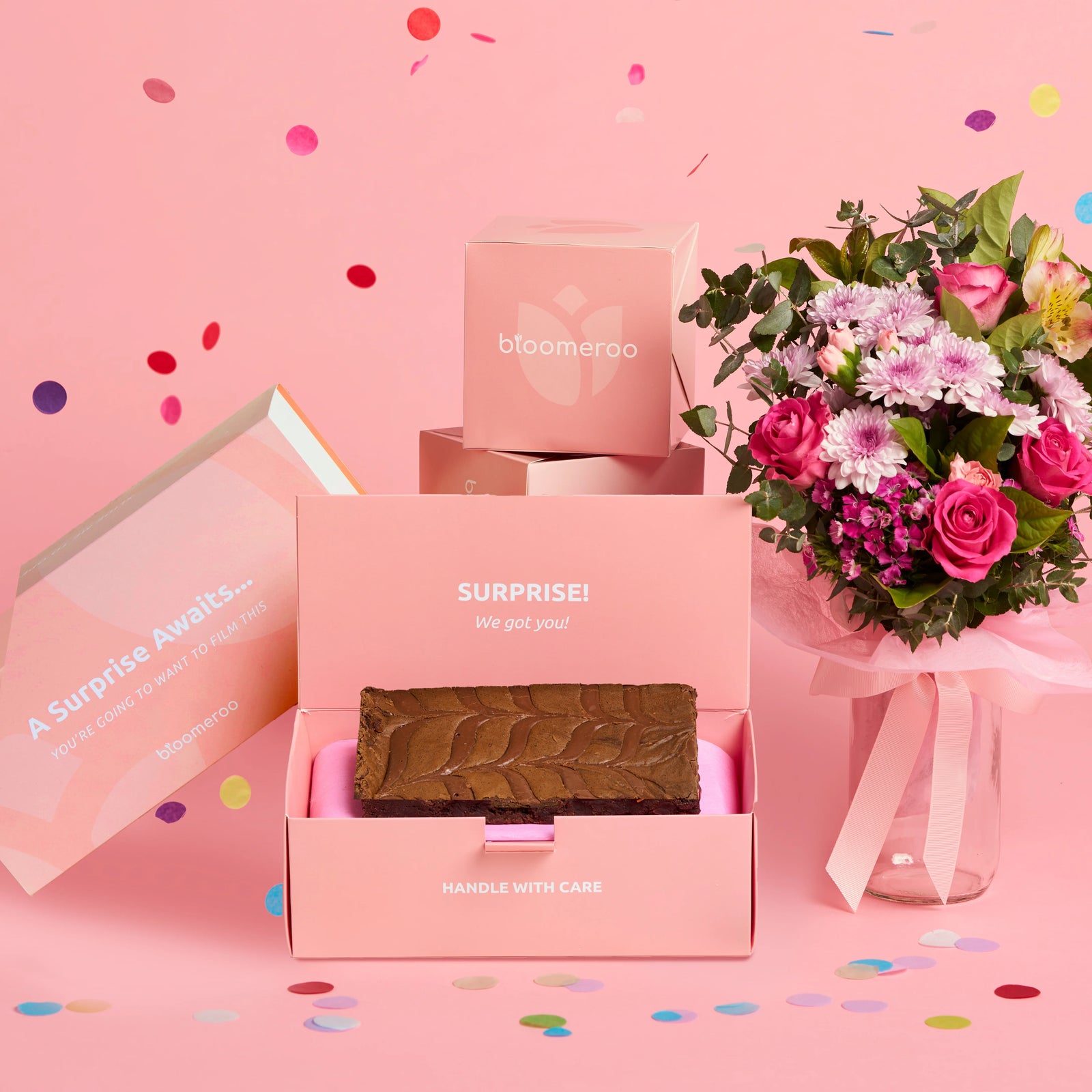 Chocolate Brownie Explosion Box & Flowers