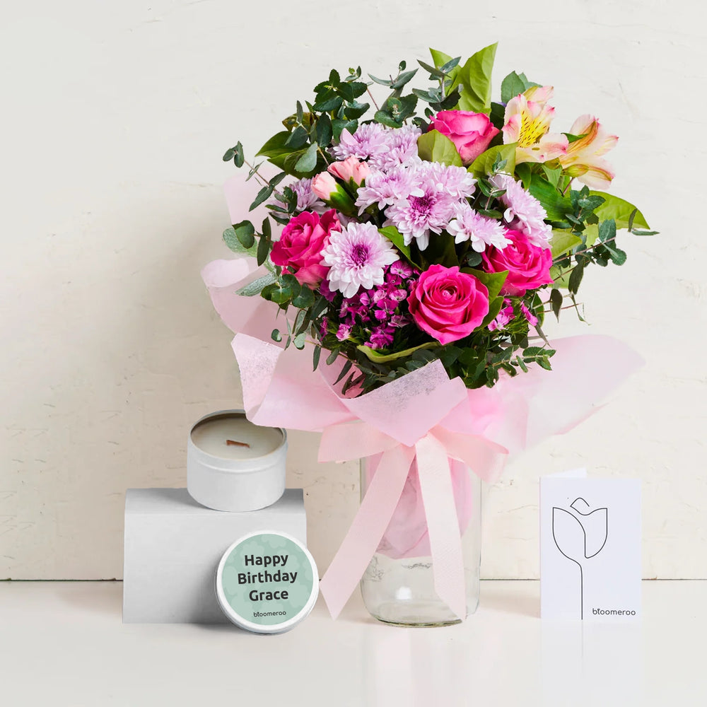 Personalised Candle & Flowers